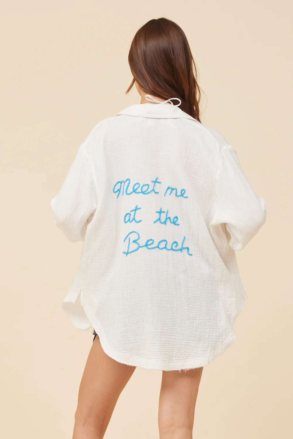 Surf Gypsy "Meet Me At The Beach" Gauze Shirt - Blue/White