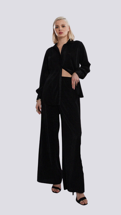 Molly Bracken Ribbed Wide Leg Pant - Black