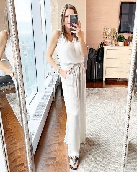 The Pink Door Satin Tank Top - Oyster