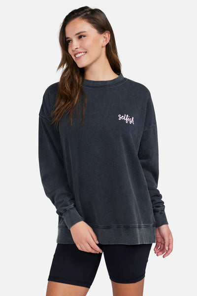 WILDFOX "Selfish" Road Trip Sweatshirt - Washed Black