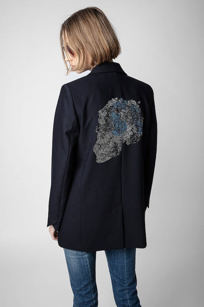Zadig & Voltaire Black Strass Blazer w/ Skull Rhinestone Back