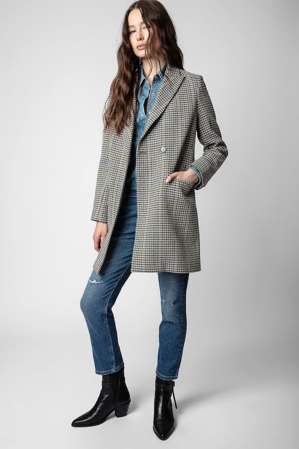 Zadig & Voltaire Amour Tweed Plaid Coat - Beige