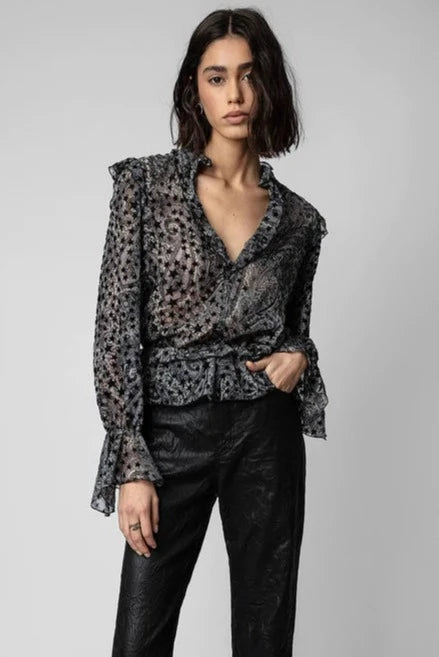 Zadig & Voltaire Tuya Burnout Stars Sheer Blouse - Black