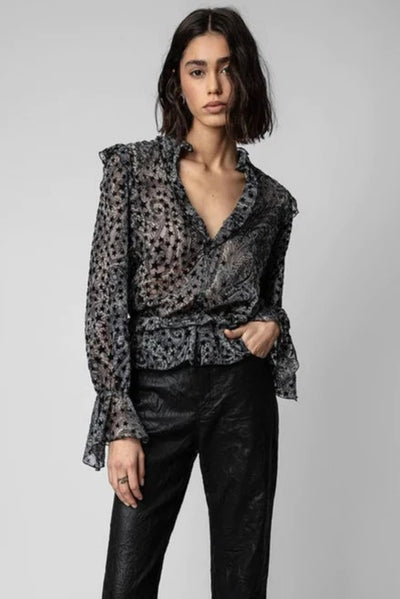 Zadig & Voltaire Tuya Burnout Stars Sheer Blouse - Black