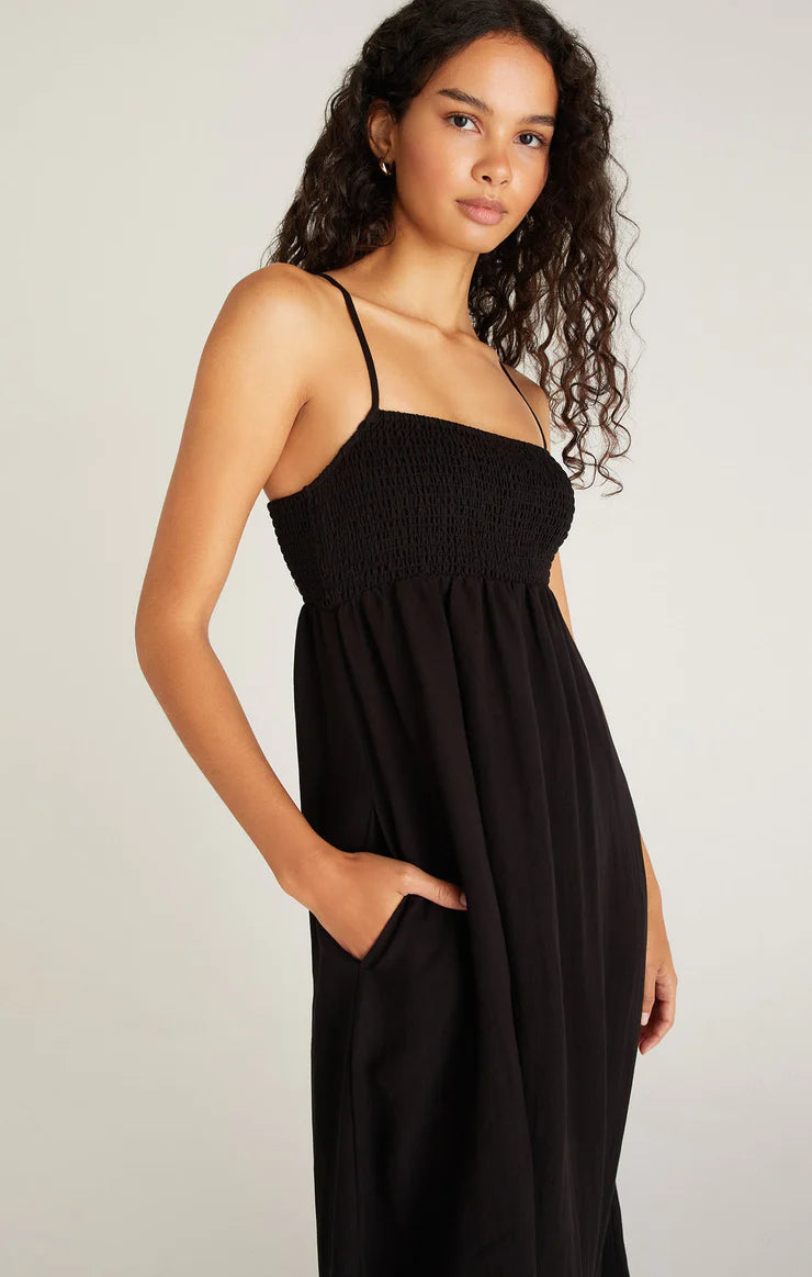 Z Supply Beachside Smocked Midi Dress - Black