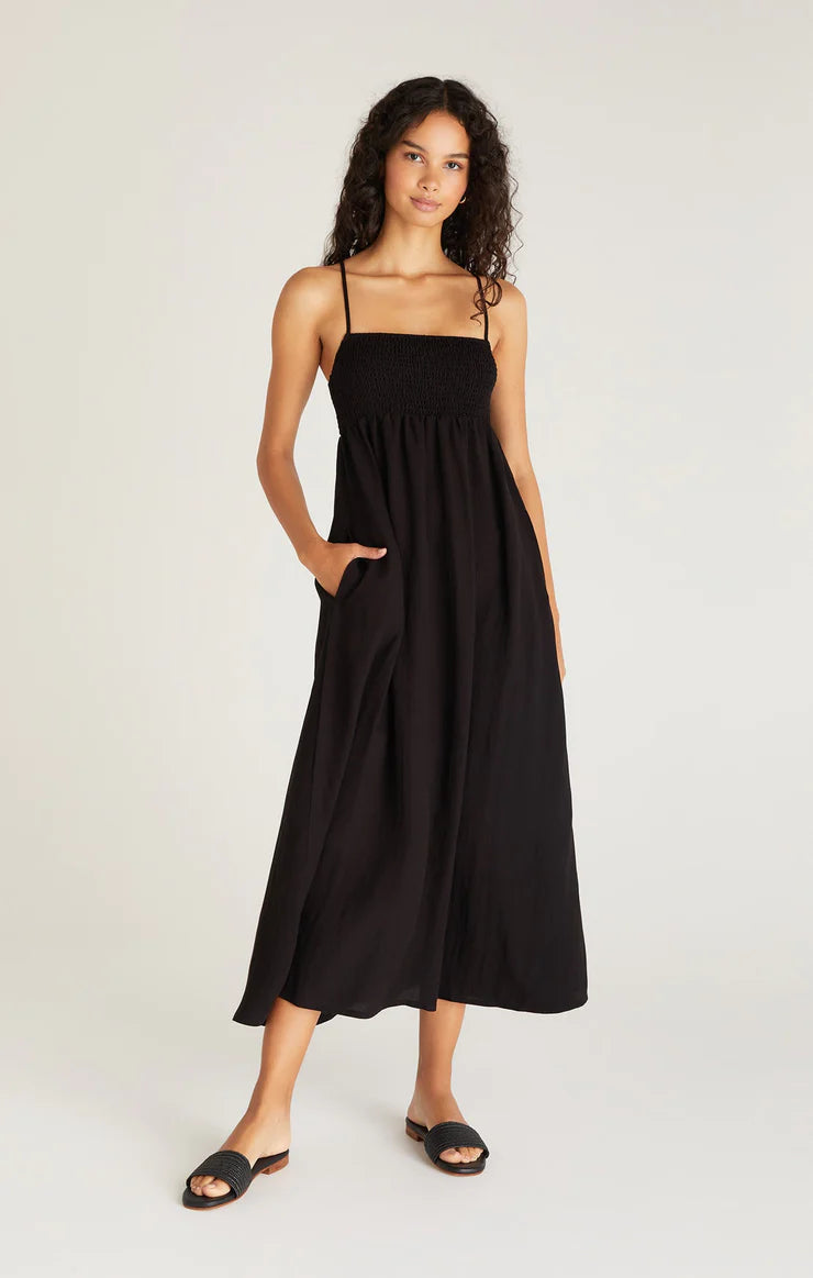Z Supply Beachside Smocked Midi Dress - Black