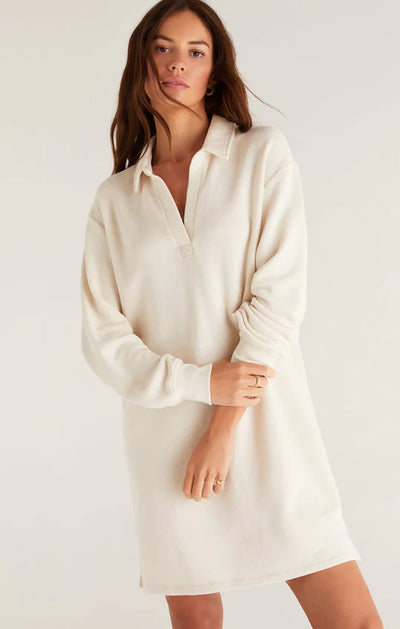 Z Supply Aspen Sweatshirt Dress - Adobe White