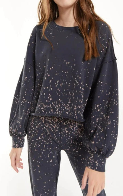 Z Supply Tempest Splatter Sweat Top Washed Black