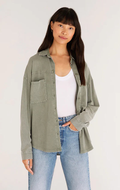 Z Supply Niccola Button Up Top - Sage Green
