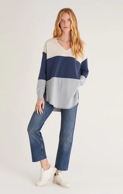 Z Supply Colour Block V-neck Weekender - Beige/Navy