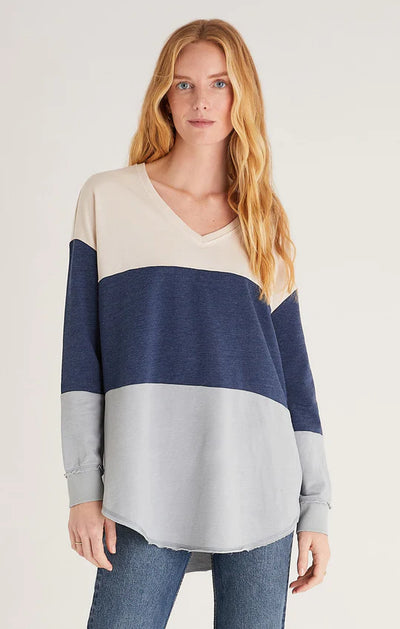 Z Supply Colour Block V-neck Weekender - Beige/Navy
