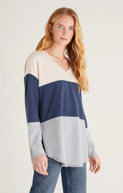 Z Supply Colour Block V-neck Weekender - Beige/Navy