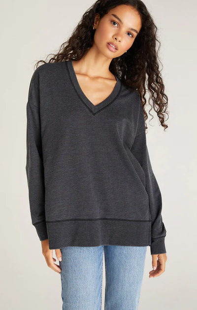 Z Supply Modern Weekender V-Neck Sweater - Charcoal Black