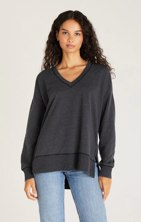 Z Supply Modern Weekender V-Neck Sweater - Charcoal Black