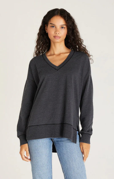 Z Supply Modern Weekender V-Neck Sweater - Charcoal Black
