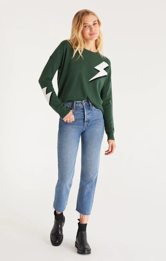 Z Supply Larisa Lightning Bolt Sweater - Forest Green