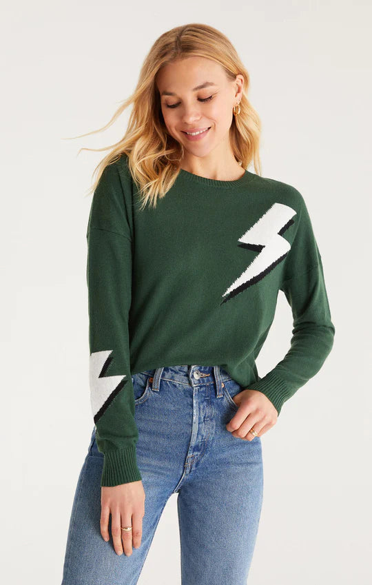 Z Supply Larisa Lightning Bolt Sweater - Forest Green
