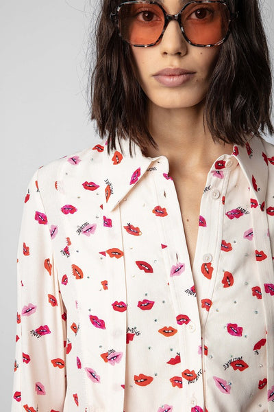 Zadig & Voltaire Tessi Crepe Lips Blouse - Pink Ecru