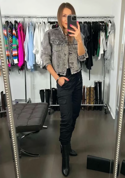 The Pink Door Rhinestone Black Denim Jacket