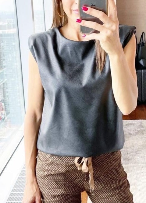 Venti Vegan Leather Padded Top