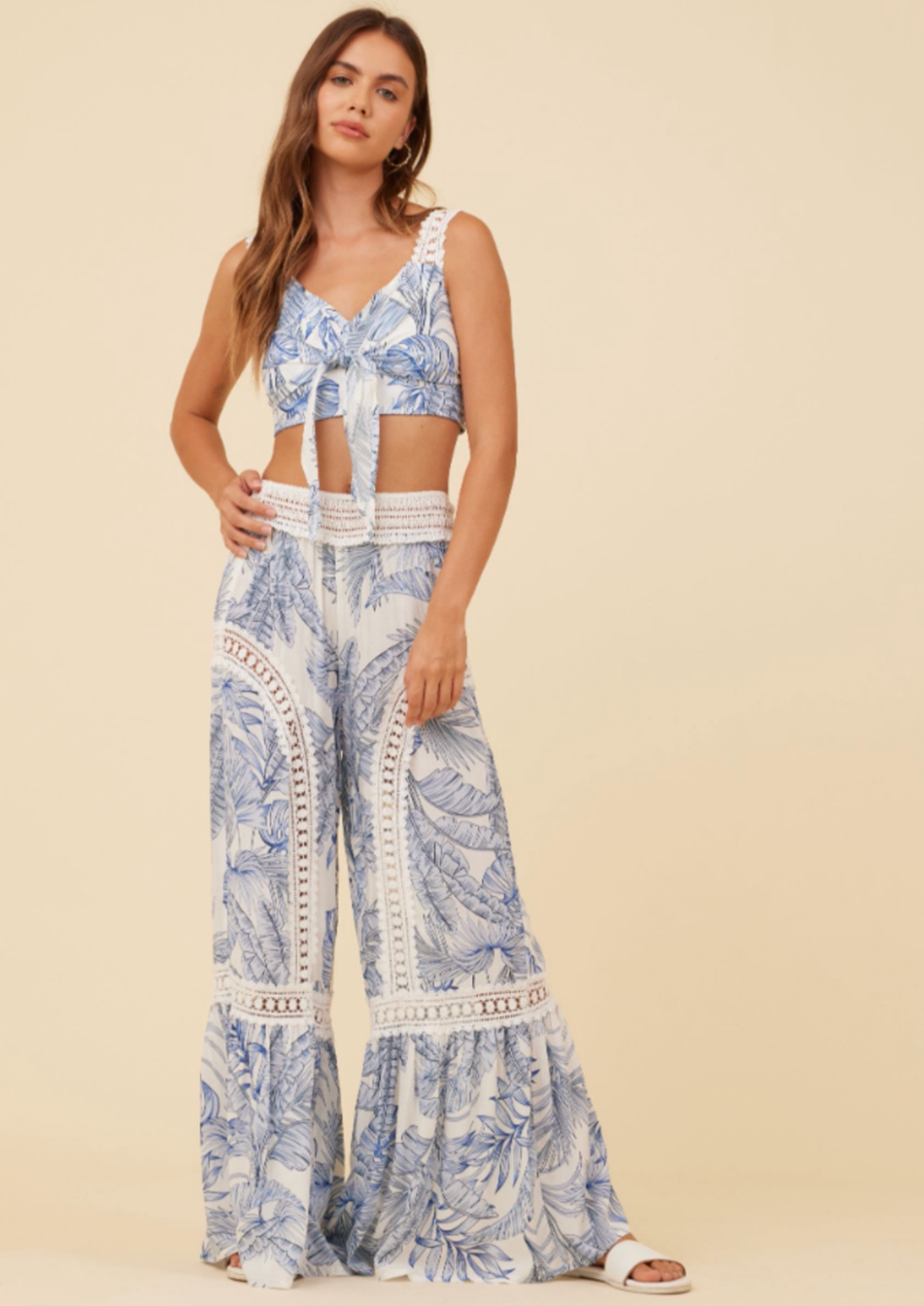Surf Gypsy Tropical Print Tie Front Tank - Blue