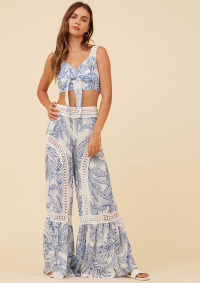 Surf Gypsy Tropical Print Tie Front Tank - Blue