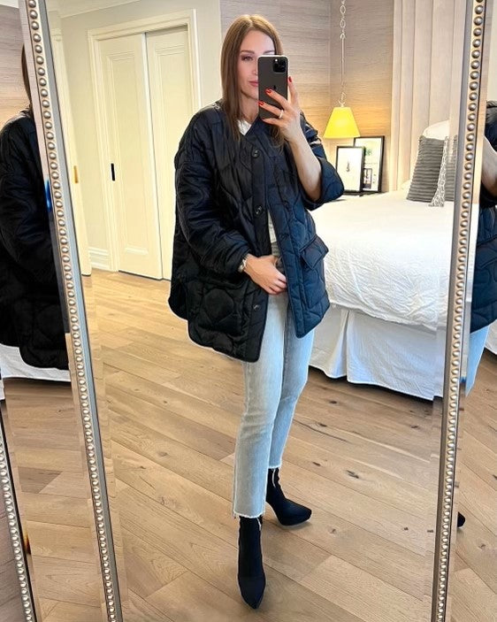 The Pink Door Oversized Thin Puffer Jacket Black