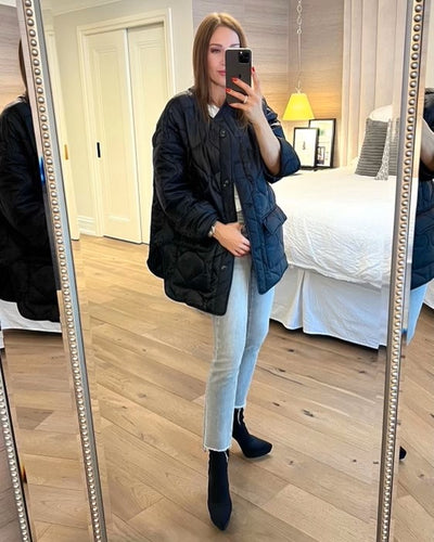 The Pink Door Oversized Thin Puffer Jacket Black