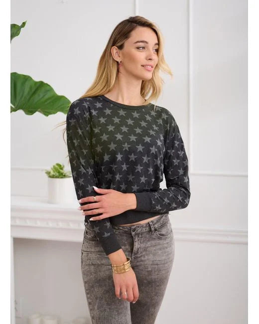 CHRLDR Burnout Stars L/S Tee-Black