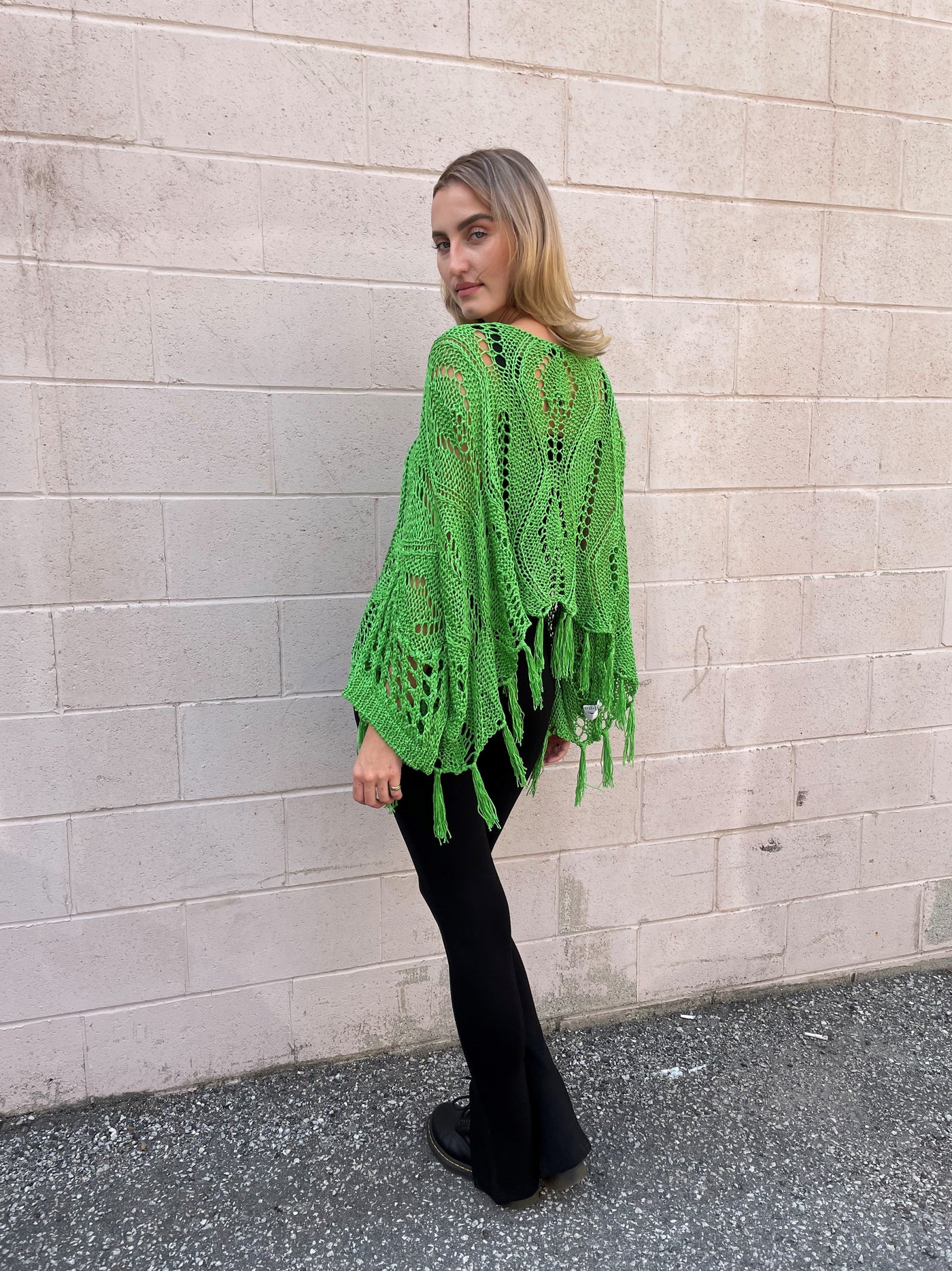 The Pink Door Crochet Sweater - Green
