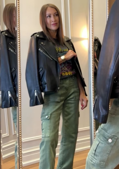 The Pink Door Dixie Sage Green Utility Cargo Jeans