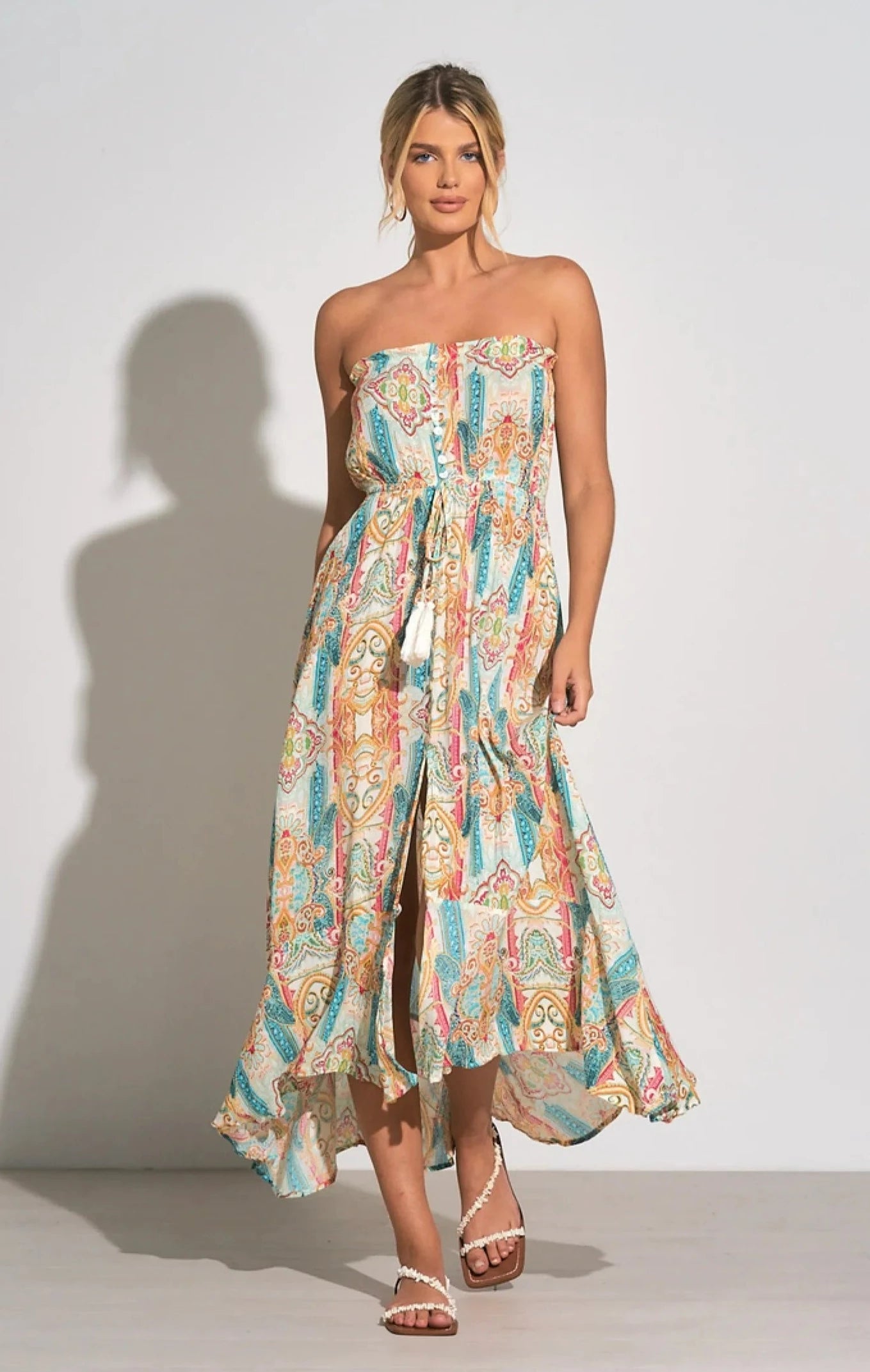 Elan Strapless Multi Colour Maxi Dress