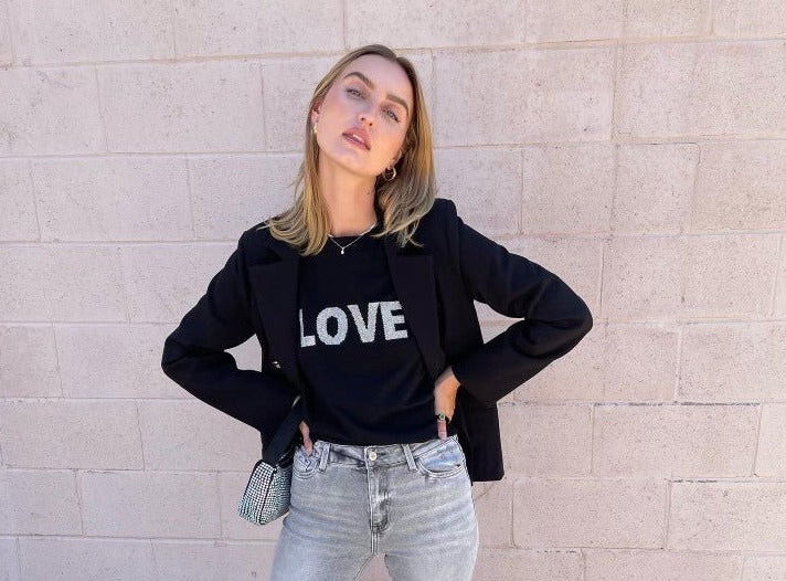 The Pink Door Love Sparkle Tee Black