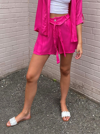 The Pink Door Satin Shorts - Fuschia