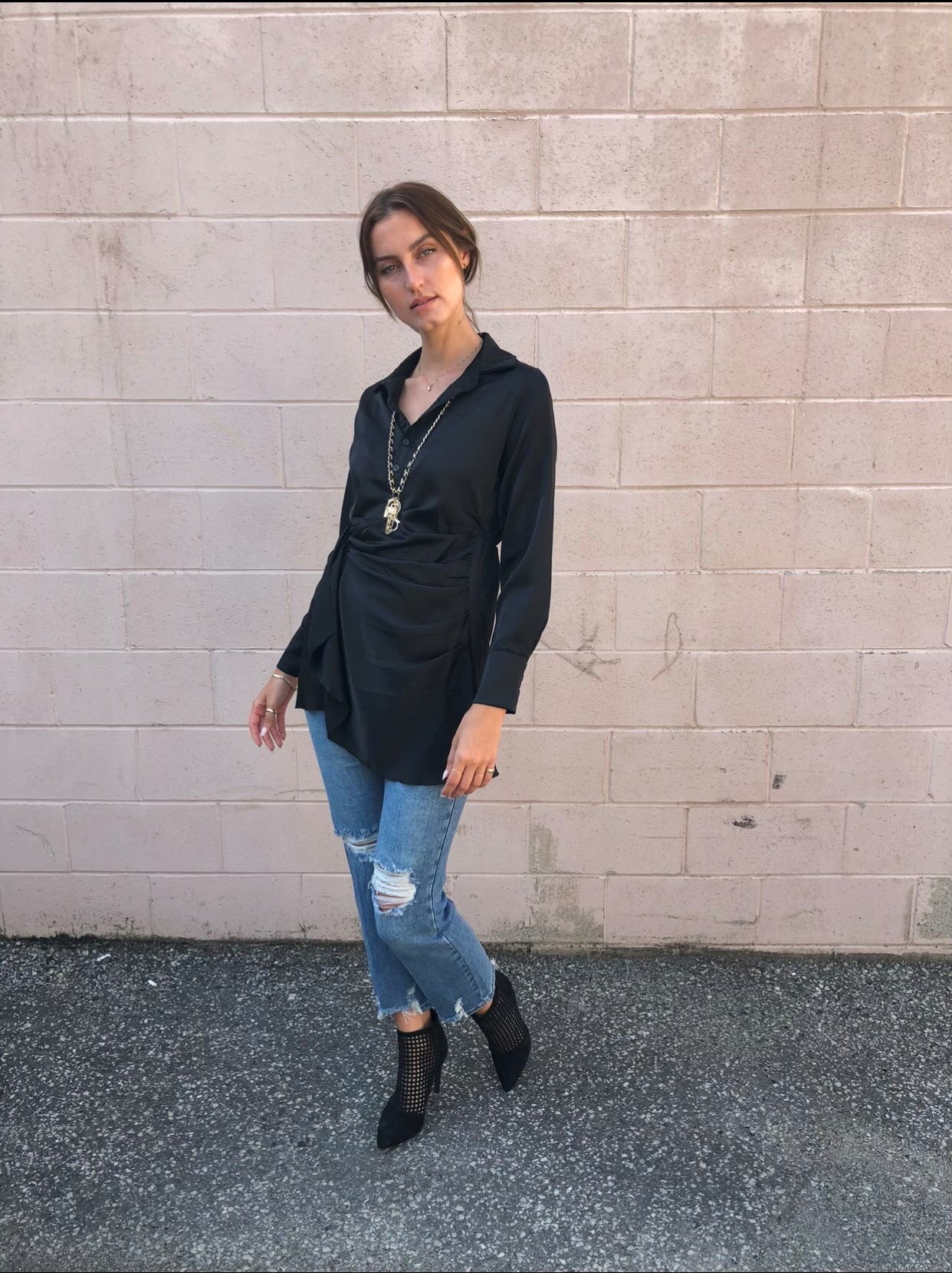 Venti Draped Shirt Dress Black
