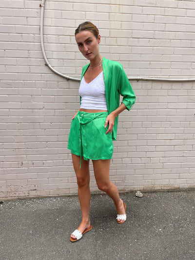 The Pink Door Satin Shorts - Green