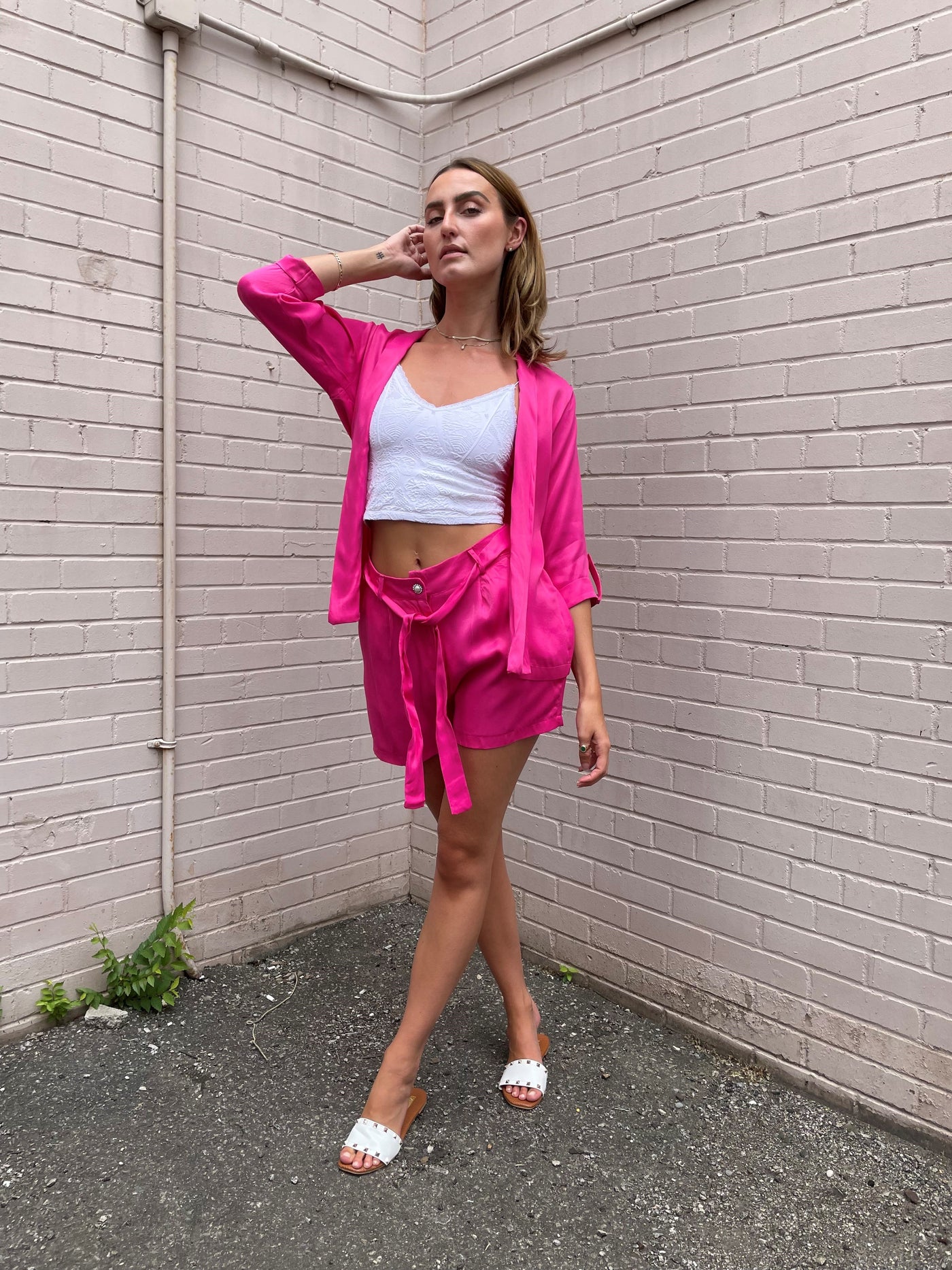 The Pink Door Satin Shorts - Fuschia