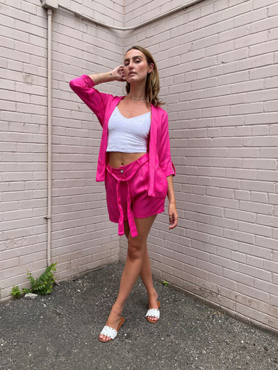 The Pink Door Satin Shorts - Fuschia