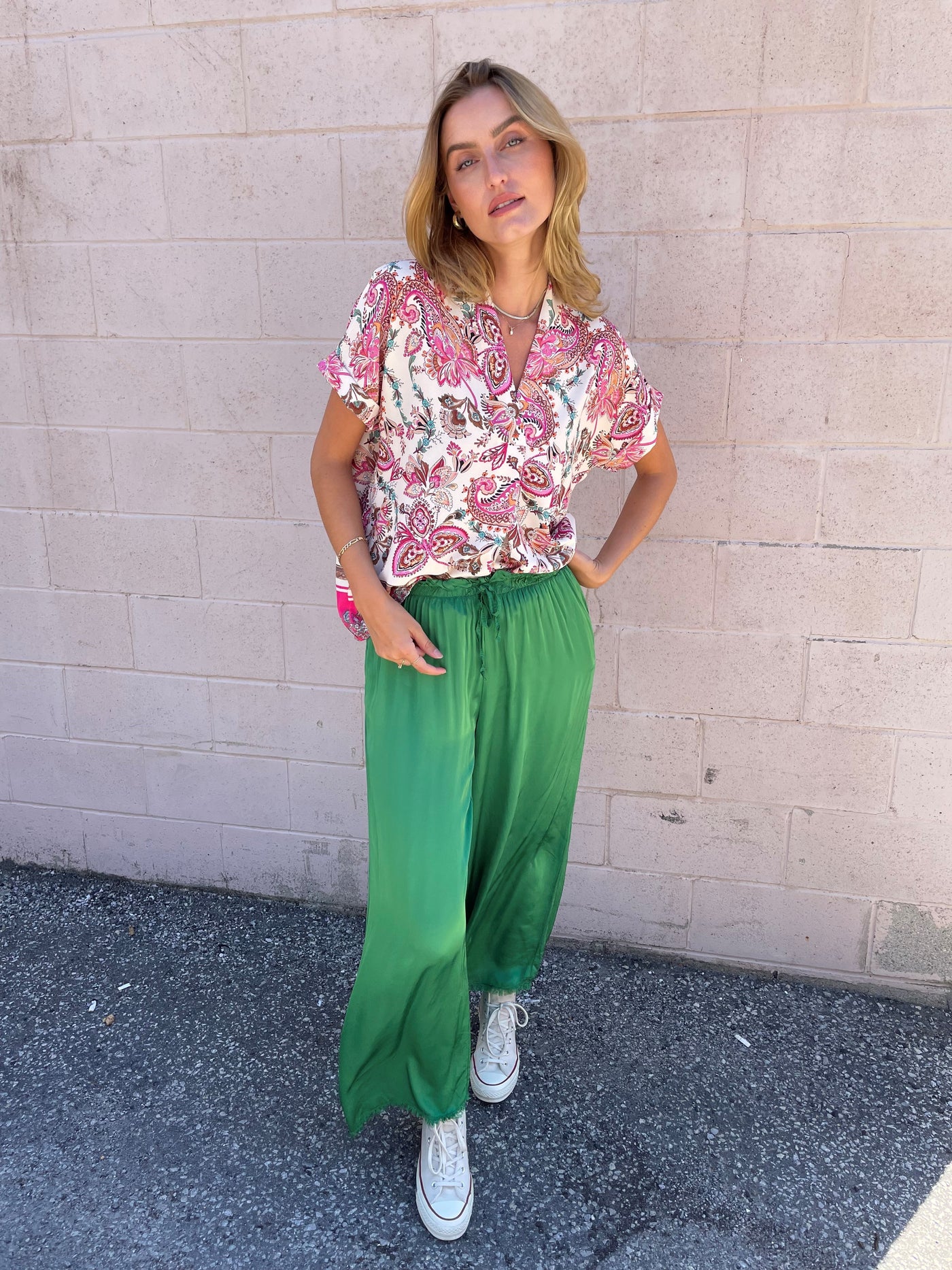 The Pink Door Paisley Pink Print Top
