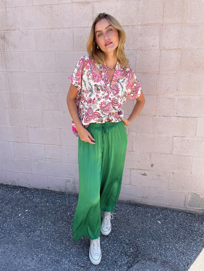 The Pink Door Paisley Pink Print Top