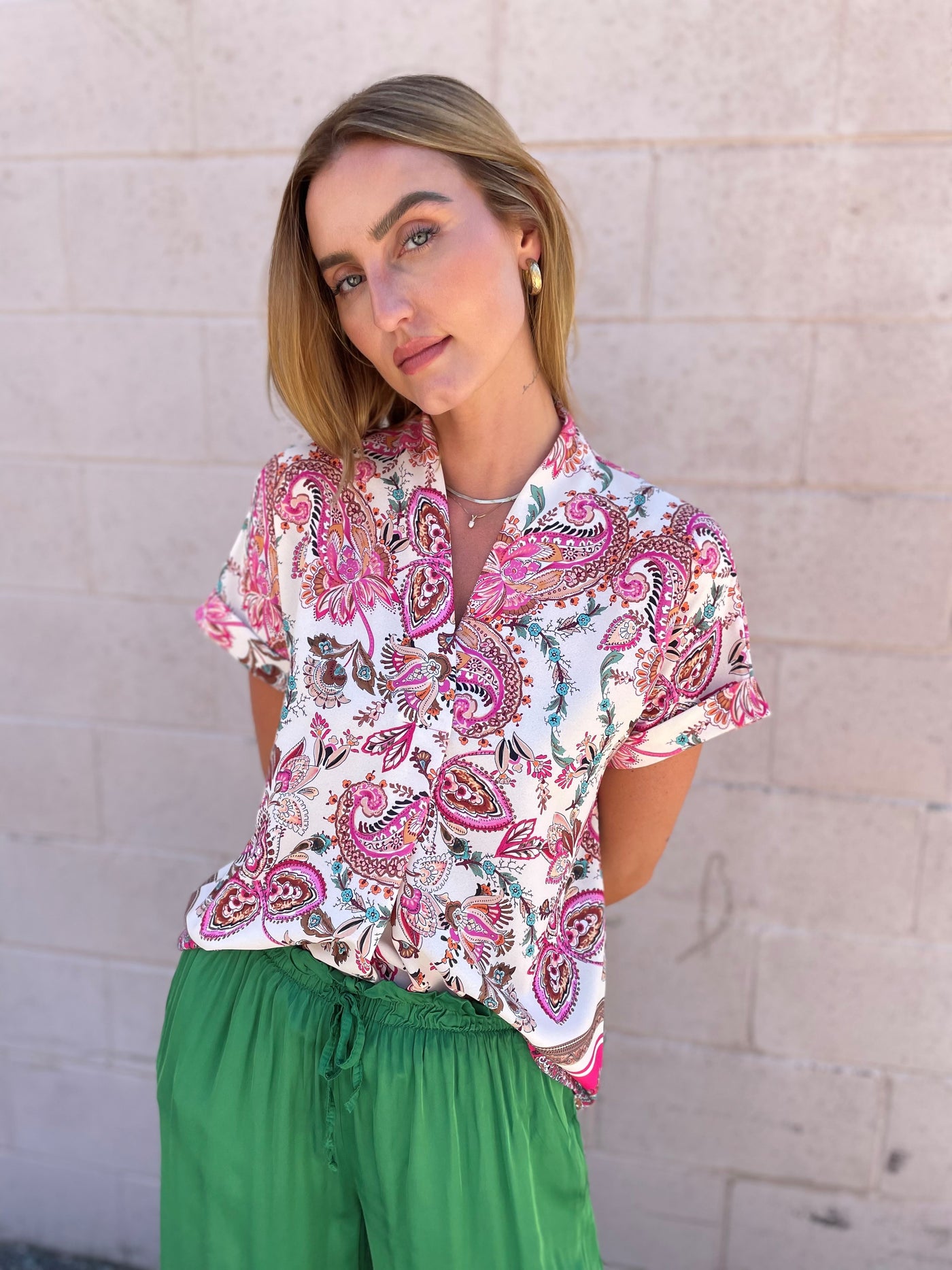 The Pink Door Paisley Pink Print Top