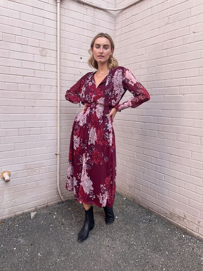Bishop + Young Cameo Floral Print Midi Dress - Dahlia Wine