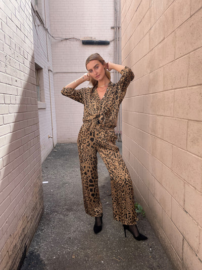 The Pink Door Mocha Leopard Silky Shirt
