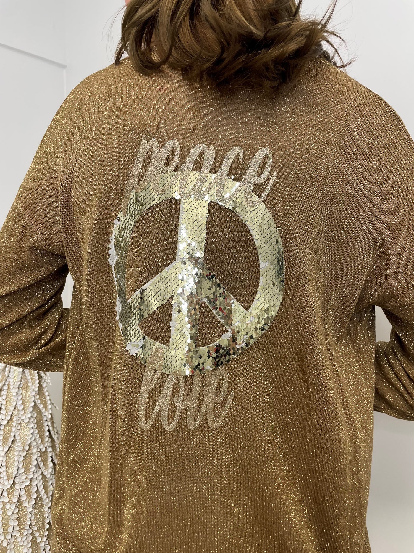 The Pink Door Gold Cardi w/ Peace Sign