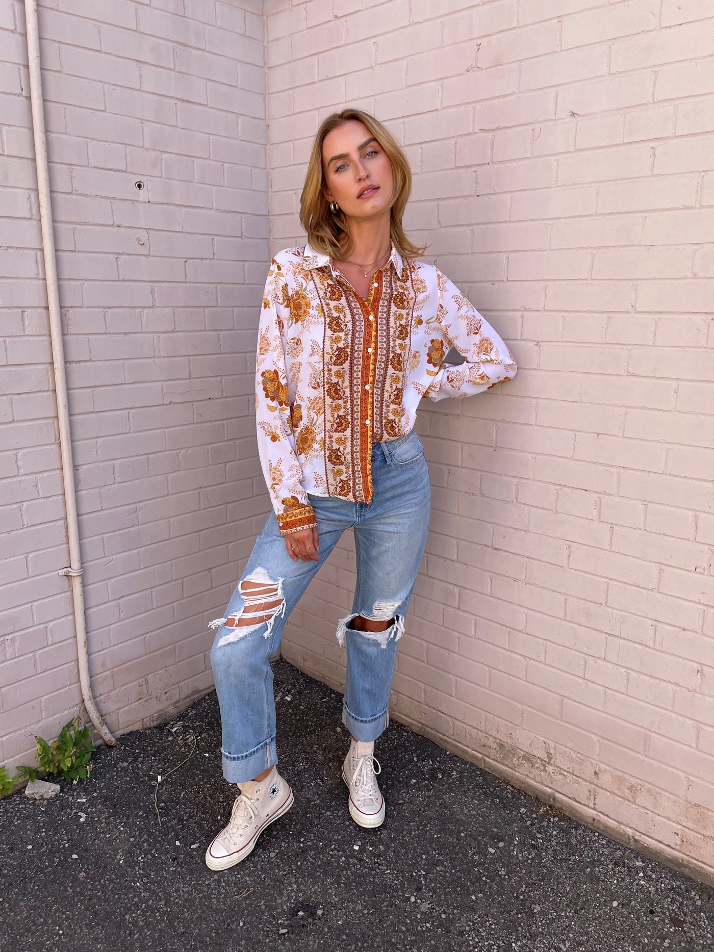 The Pink Door Print Top Cognac
