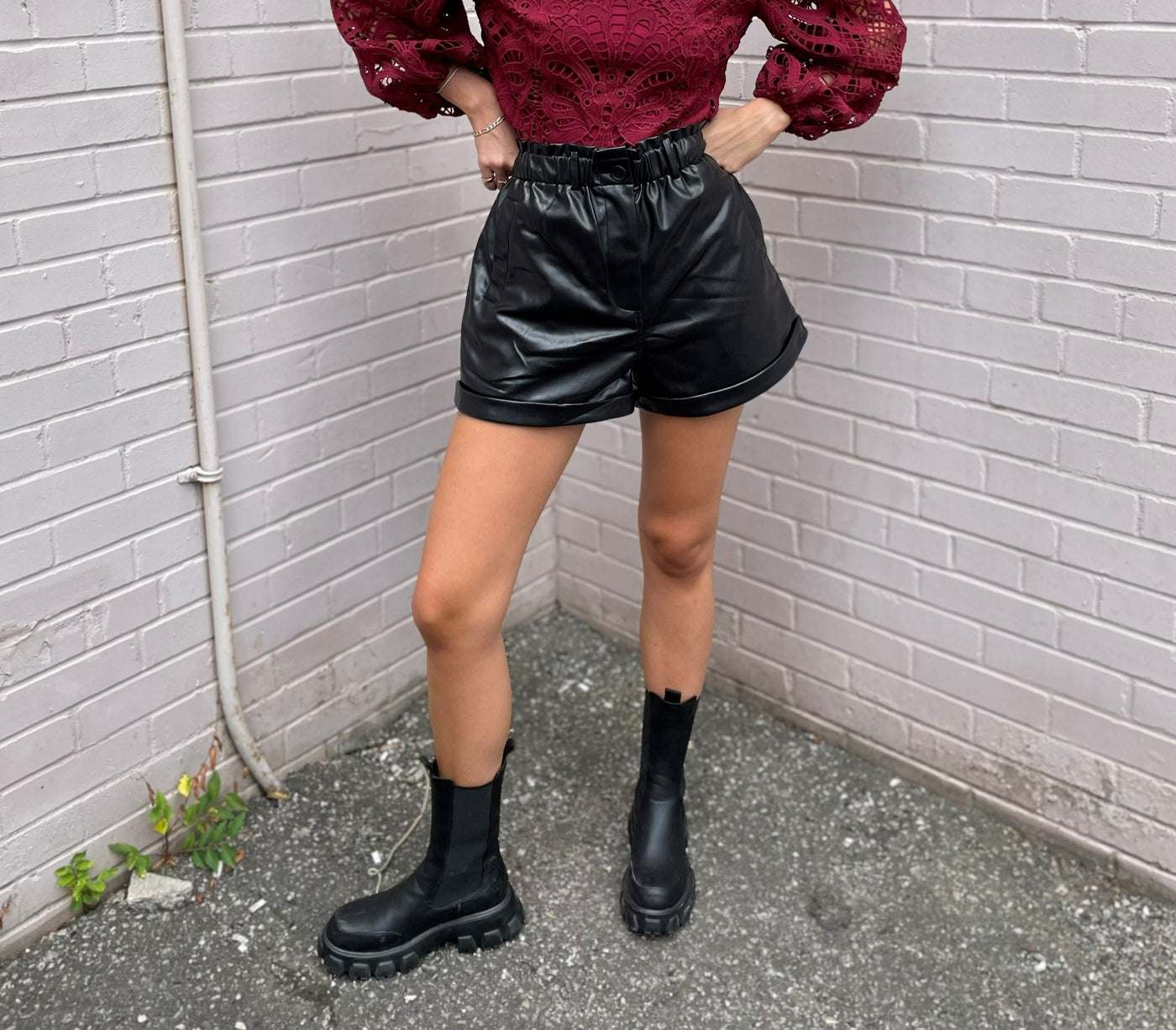 The Pink Door Black Vegan Leather Shorts