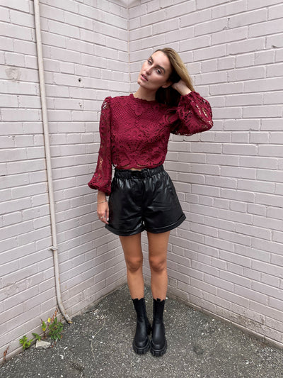 The Pink Door Wine L/S Crochet Top