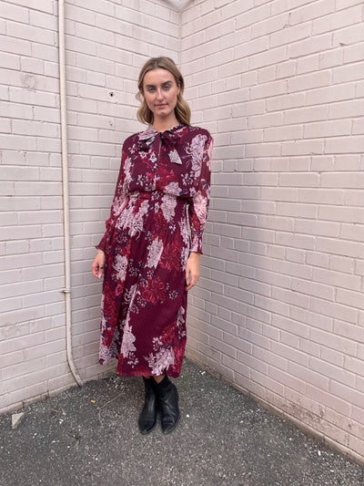 Bishop + Young Cameo Floral Print Midi Dress - Dahlia Wine
