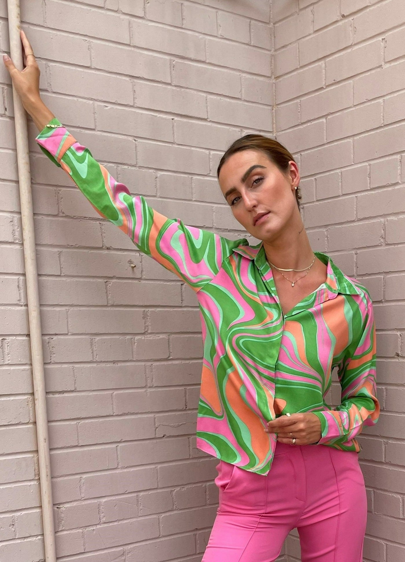 The Pink Door Retro Pink-Green Shirt