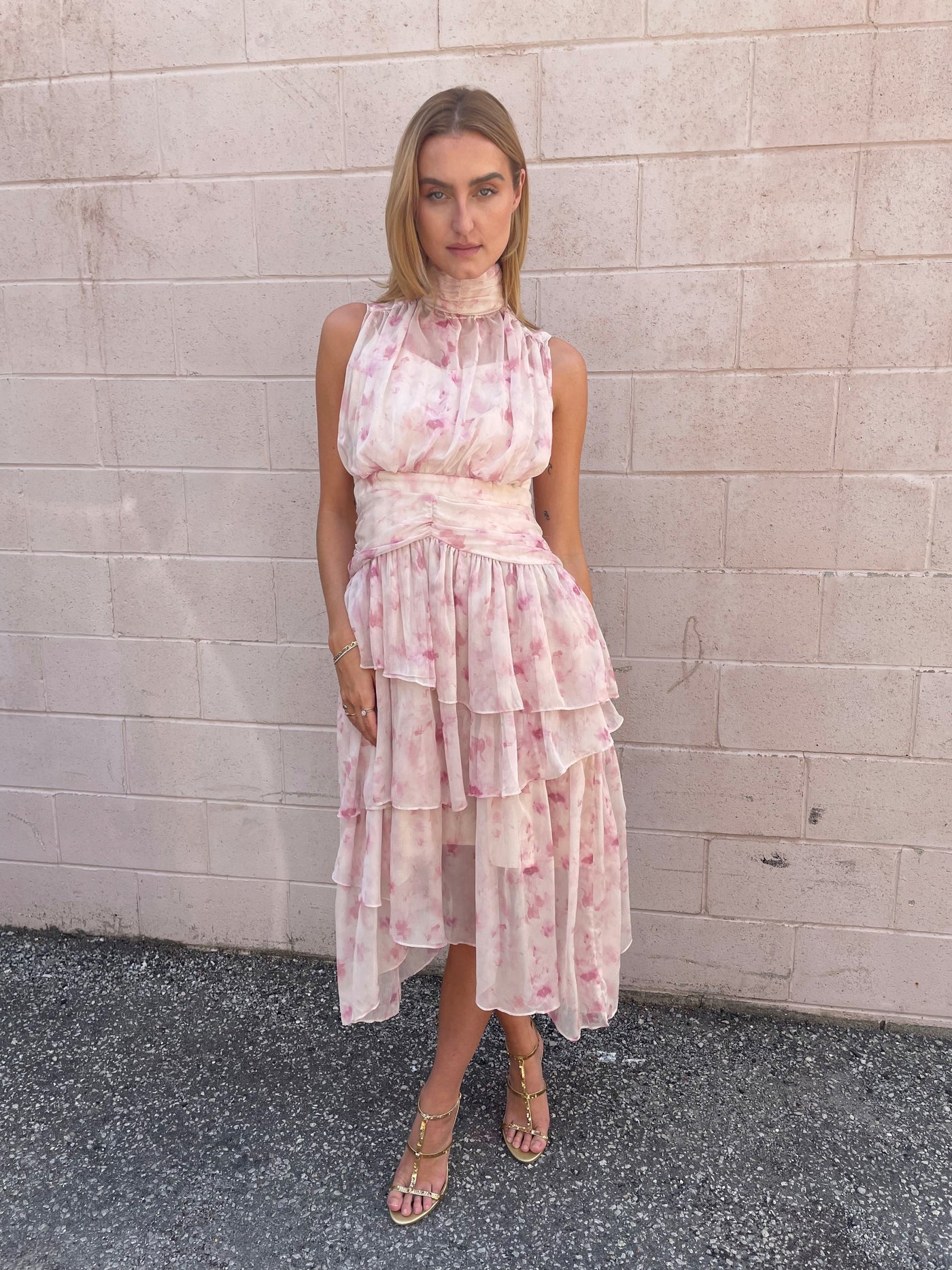INA Soft Pink Print Chiffon Dress